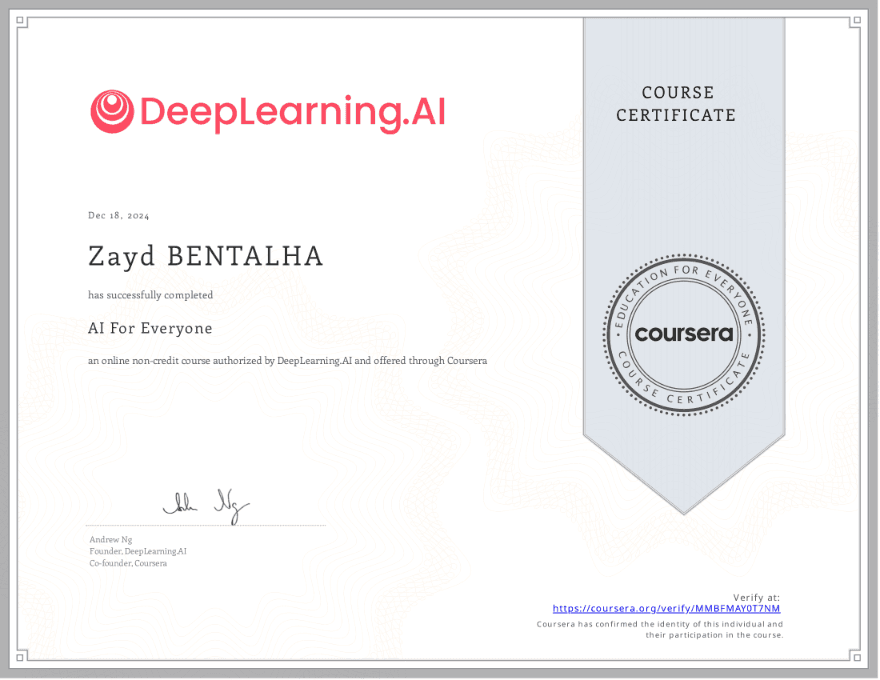 AI For Everyone certificate