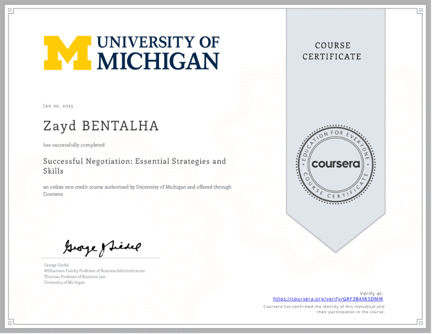 Successful Negotiation: Essential Strategies and Skills certificate