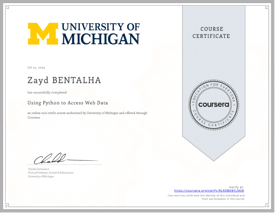 Using Python to Access Web Data certificate
